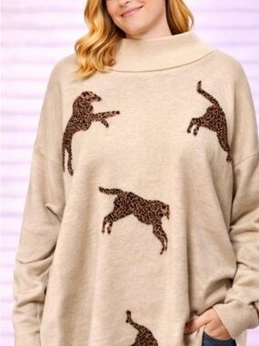 Women’s Plus Size Leopard Mock Neck Sweater - Size 5X